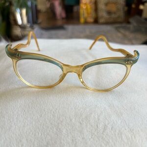 Absolutely Stunning Hipster 1950s Vintage Gold and Blue Eyeglasses